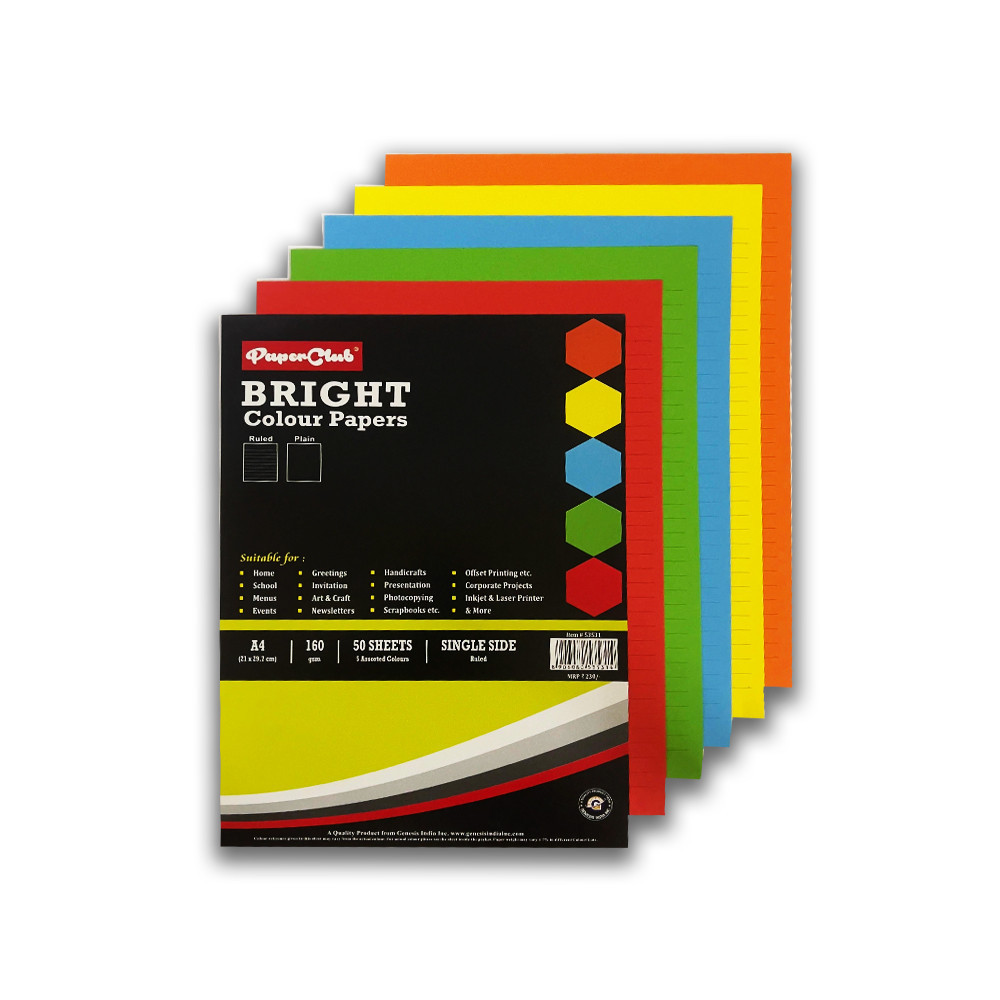 PaperClub Bright Color paper, A4 size (Single Side lines)