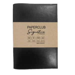 PaperClub Signature Jacket Refillable Notebook with duel-color leatherite cover, Soft cover with elastic closure, High quality natural paper | Refillable | Reusable | Card Slots | A5 Notebook