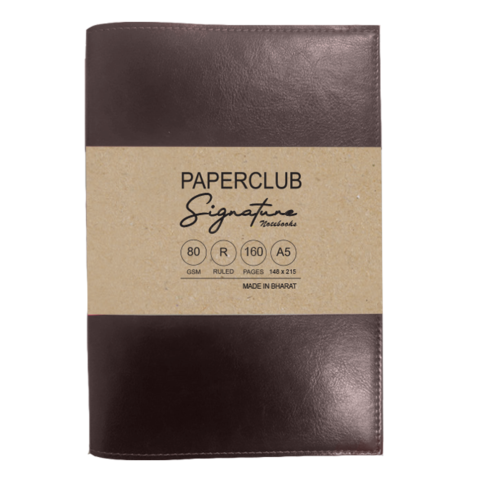 PaperClub Signature Jacket Refillable Notebook with duel-color leatherite cover, Soft cover with elastic closure, High quality natural paper | Refillable | Reusable | Card Slots | A5 Notebook