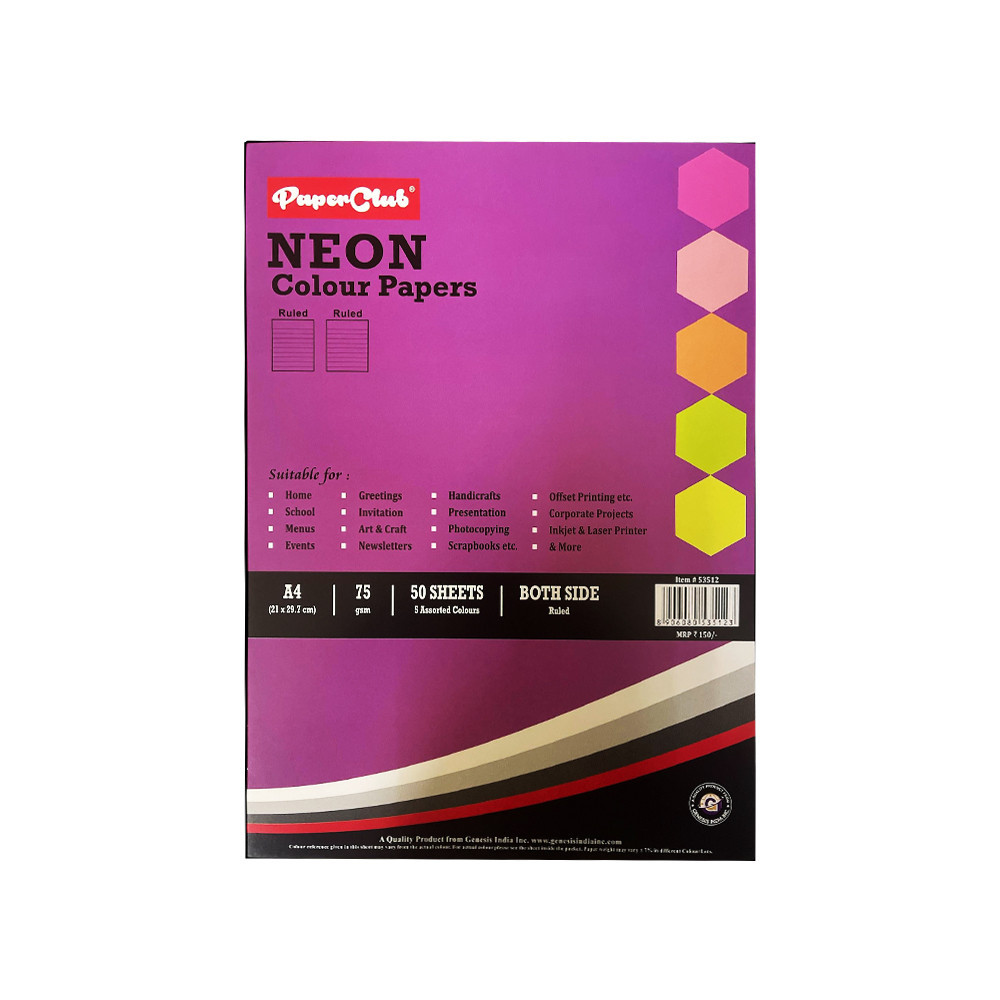 PaperClub Neon color paper, A4 size ( Both side line )