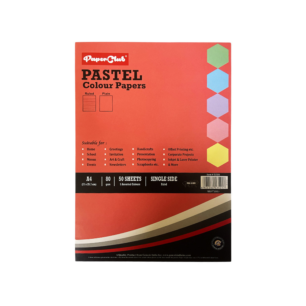 PaperClub Pastel paper, A4 size ( Single side line)